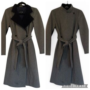 Brooks Brothers x United Belted Wool Trench Coat Funnel Neck Gray Navy Size XS